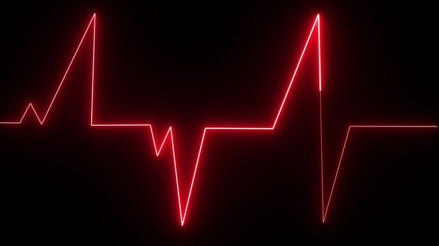 ECG monitor beating heart with a neon electrocardiogram overlay, featuring dynamic HUD elements and a gradient  neon heartbeat signal icon animation background on black back ground.