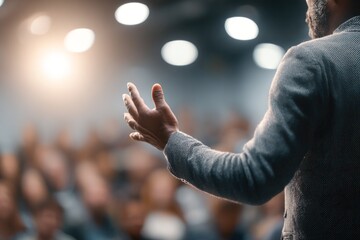 Speaker addressing audience in conference hall