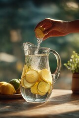 Lemon slices infused water refreshing drink