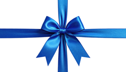A vibrant blue ribbon crafted into a bow, set against a solid black background