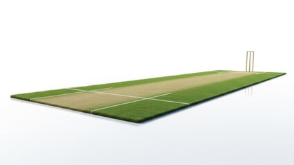 Cricket pitch with stumps on white background studio lighting