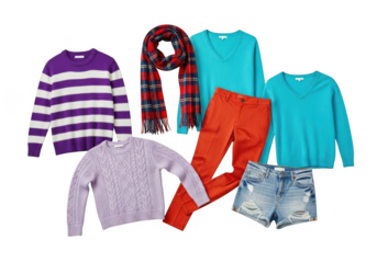 Colorful fall fashion collection isolated on transparent background