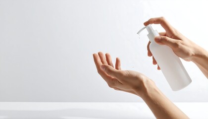 hands using sanitizer pump with falling droplets 