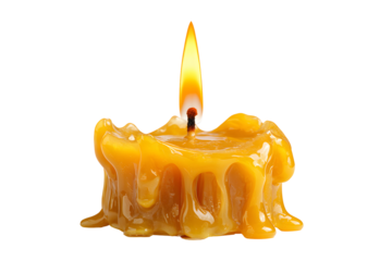 Burning Pillar Candle with Melting Wax Drips, isolated on transparent background