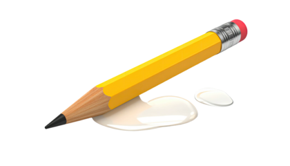 Yellow pencil resting atop a creamy, white, spilled liquid on black