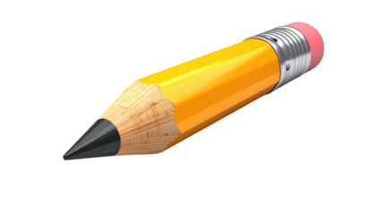 Bright yellow writing implement, with graphite tip, eraser, and metal collar