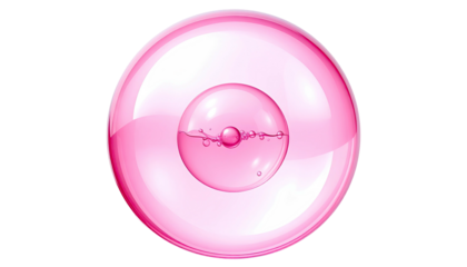 A spherical, pink, glossy design with internal and external elements