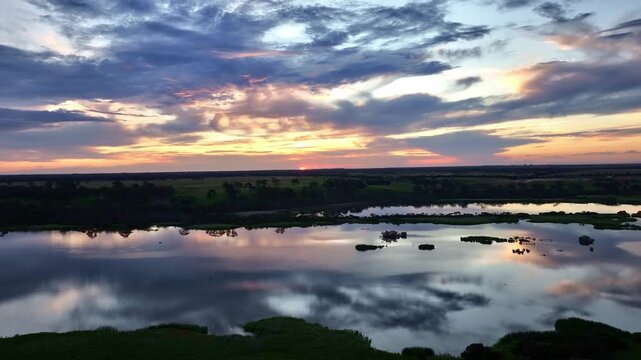 Spectacular aerial sunset of Bairnsdale Victoria Australia