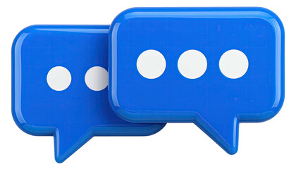 Two blue chat bubbles with white dots, symbolizing conversation