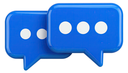 Two blue chat bubbles with white dots, symbolizing conversation