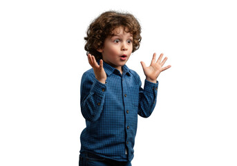 Young boy expressing surprise isolated on transparent background