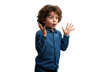Young boy expressing surprise isolated on transparent background