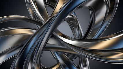 Abstract Metallic Sculpture with Intertwined Forms and Reflective Surfaces.