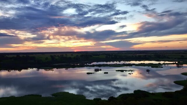 Spectacular aerial sunset of Bairnsdale Victoria Australia