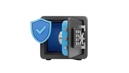 3D Open safe with security shield icon on transparent background