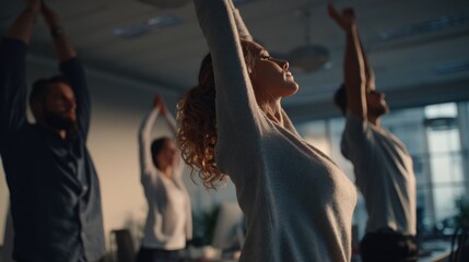 People stretching arms in office