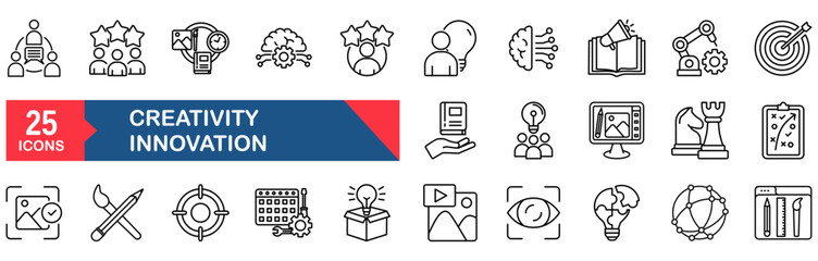 Creativity innovation set of web icons in line style. vector illustration concept for innovation, creativity, technology, idea, vector, business, light, solution, bulb