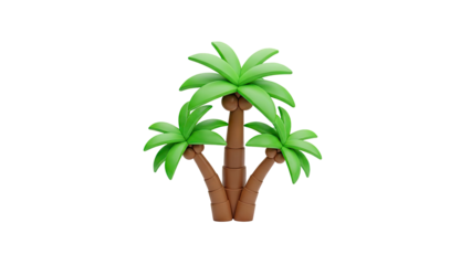 3D Cartoon palm trees with coconuts on transparent background