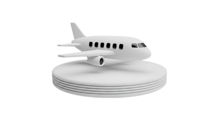 3D Stylized white airplane on a platform on transparent background