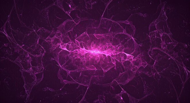 Abstract glowing purple fractal pattern with intricate swirling lines and energy waves on dark background - Powered by Adobe