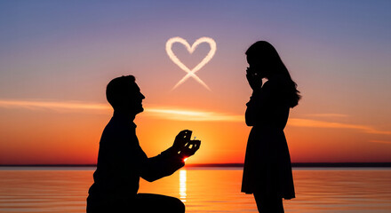Romantic Proposal Silhouette with Ring at Sunset