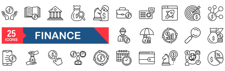 Finance set of web icons in line style. vector illustration concept for finance, money, loan, tax, economy, bank, financial, cash, revenue, rate, payment, online, coin, business, vector, profit