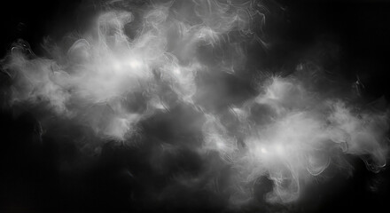Abstract swirling white smoke patterns creating a mysterious and ethereal atmosphere on a dark background