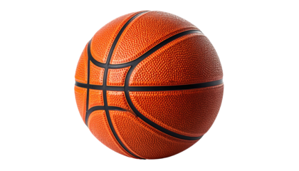 Isolated textured basketball with black lines, set against a void background