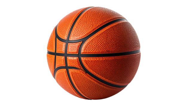 Isolated textured basketball with black lines, set against a void background - Powered by Adobe