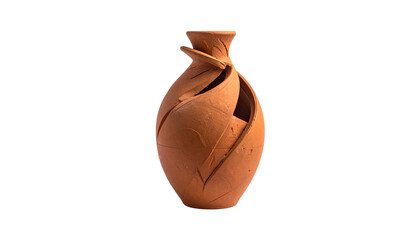 Brown clay vase, petal-like design, dark background