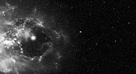 Stunning view of a dense star field and glowing nebula in deep space black and white astronomy image