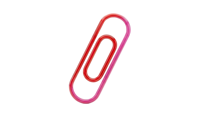 Glossy paperclip with red to pink gradient, isolated on transparent background