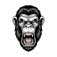 Fierce Gorilla Head with Open Mouth and Sharp Teeth.
