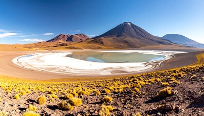 Scenic vista of Laguna Miscanti with Andean mountains and arid landscapes