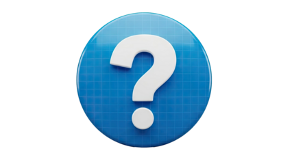 White question mark on a blue grid circle on transparent background