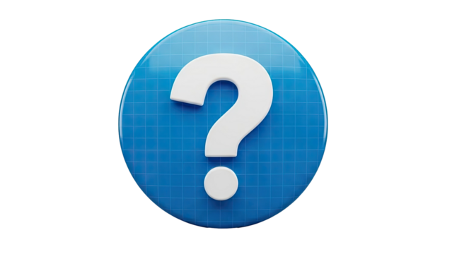 White question mark on a blue grid circle on transparent background - Powered by Adobe