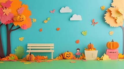 Autumn park scene crafted from paper