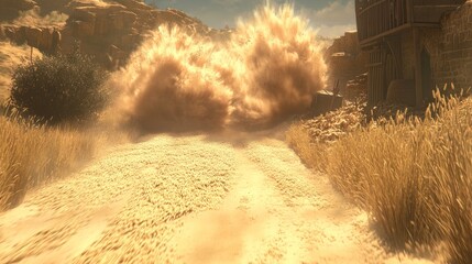 Desert dust storm on a dirt road