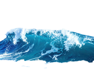 Dynamic, cresting ocean wave, isolated on black background