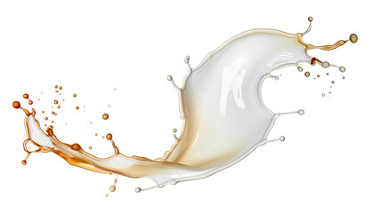 Dynamic splash shows liquid merging, a creamy white and brown mixture