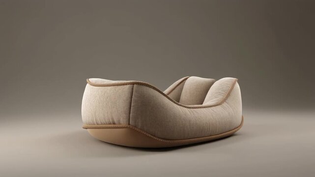High-detail 3D empty dog bed rotating on a clean studio turntable. Slow 360&deg; rotation highli