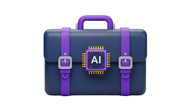 AI Chip on Briefcase Icon on transparent background - Powered by Adobe
