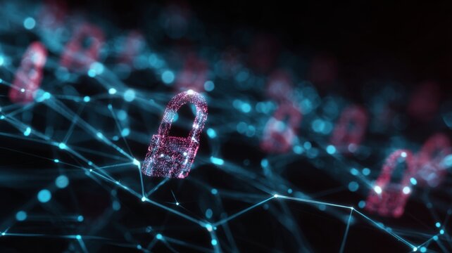 Futuristic digital cybersecurity interface with glowing network connections, abstract data protection visualization, and advanced online threat monitoring system for secure cloud computing and it netw - Powered by Adobe