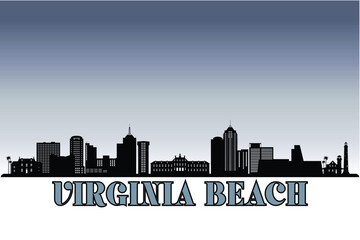 Obraz premium Global city Virginia Beach shown in a detailed vector skyline with grey rainy sky