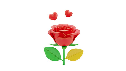 3D Red Rose with Hearts on transparent background