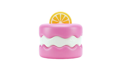 3D Render of a Pink and White Cake with Orange Slice Topping on transparent background
