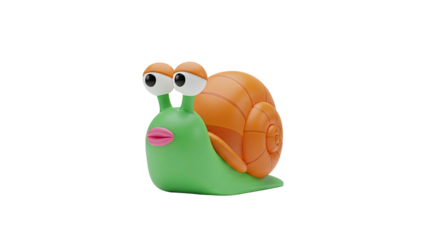 3D Cute 3D Cartoon Snail Character on transparent background