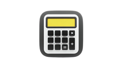 3D Simple Calculator Icon with Yellow Display on transparent background