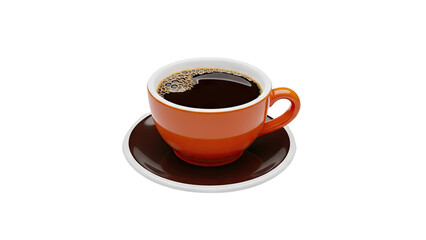 Obraz premium Orange coffee cup filled with dark coffee and crema on transparent background