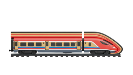 Modern Red High-Speed Train on Tracks on transparent background
